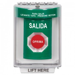 SS2131XT-ES STI Green Indoor/Outdoor Flush Turn-to-Reset Stopper Station with EXIT Label Spanish