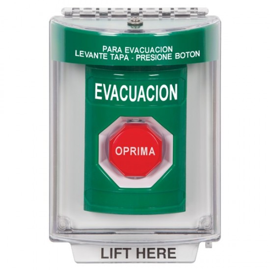 SS2132EV-ES STI Green Indoor/Outdoor Flush Key-to-Reset (Illuminated) Stopper Station with EVACUATION Label Spanish