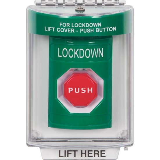 SS2132LD-EN STI Green Indoor/Outdoor Flush Key-to-Reset (Illuminated) Stopper Station with LOCKDOWN Label English