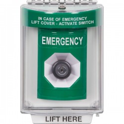 SS2133EM-EN STI Green Indoor/Outdoor Flush Key-to-Activate Stopper Station with EMERGENCY Label English