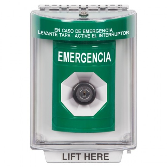SS2133EM-ES STI Green Indoor/Outdoor Flush Key-to-Activate Stopper Station with EMERGENCY Label Spanish