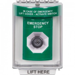 SS2133ES-EN STI Green Indoor/Outdoor Flush Key-to-Activate Stopper Station with EMERGENCY STOP Label English