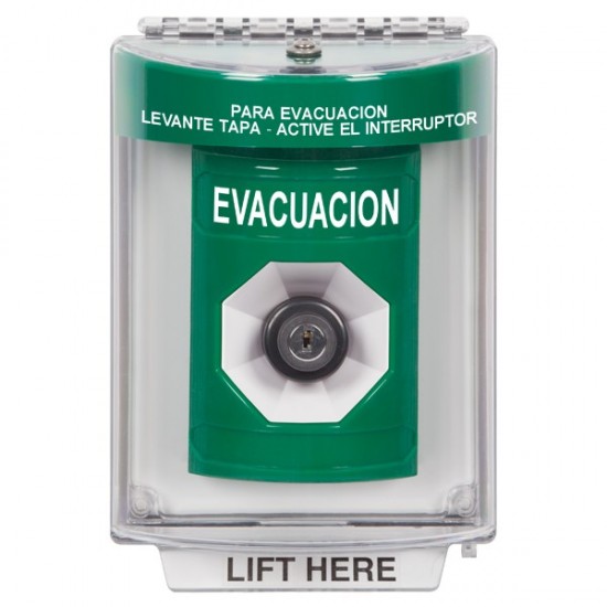 SS2133EV-ES STI Green Indoor/Outdoor Flush Key-to-Activate Stopper Station with EVACUATION Label Spanish