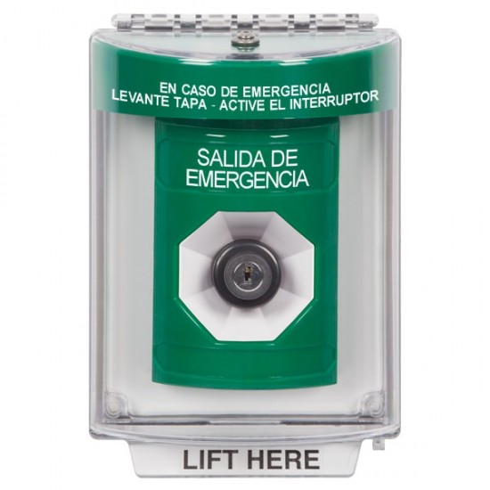 SS2133EX-ES STI Green Indoor/Outdoor Flush Key-to-Activate Stopper Station with EMERGENCY EXIT Label Spanish