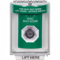 SS2133HV-EN STI Green Indoor/Outdoor Flush Key-to-Activate Stopper Station with HVAC SHUT DOWN Label English