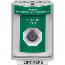 SS2133PX-EN STI Green Indoor/Outdoor Flush Key-to-Activate Stopper Station with PUSH TO EXIT Label English