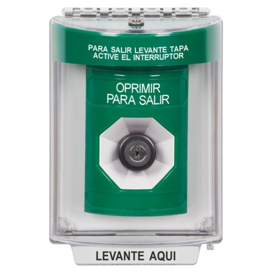 SS2133PX-ES STI Green Indoor/Outdoor Flush Key-to-Activate Stopper Station with PUSH TO EXIT Label Spanish