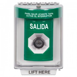 SS2133XT-ES STI Green Indoor/Outdoor Flush Key-to-Activate Stopper Station with EXIT Label Spanish