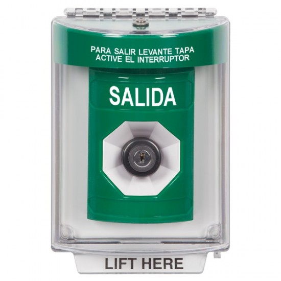 SS2133XT-ES STI Green Indoor/Outdoor Flush Key-to-Activate Stopper Station with EXIT Label Spanish
