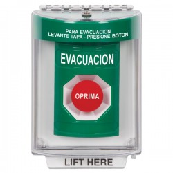 SS2134EV-ES STI Green Indoor/Outdoor Flush Momentary Stopper Station with EVACUATION Label Spanish