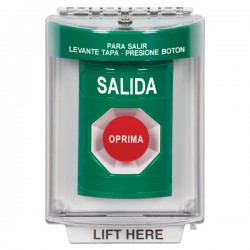 SS2134XT-ES STI Green Indoor/Outdoor Flush Momentary Stopper Station with EXIT Label Spanish