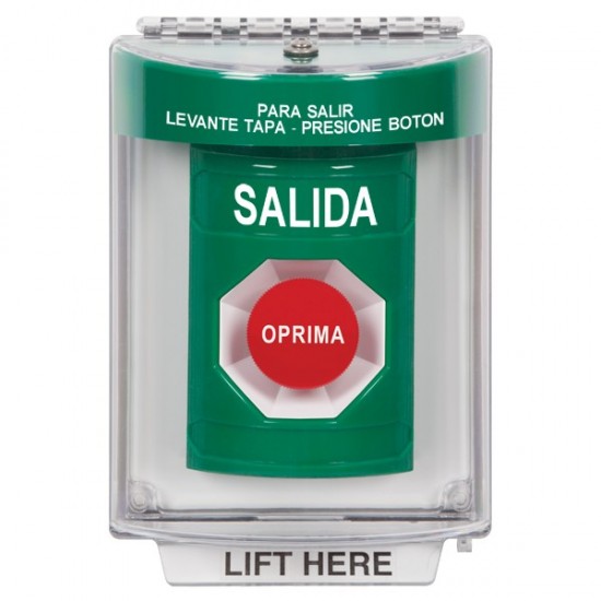 SS2134XT-ES STI Green Indoor/Outdoor Flush Momentary Stopper Station with EXIT Label Spanish