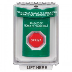 SS2135PS-ES STI Green Indoor/Outdoor Flush Momentary (Illuminated) Stopper Station with FUEL PUMP SHUT DOWN Label Spanish