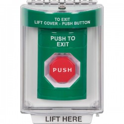SS2135PX-EN STI Green Indoor/Outdoor Flush Momentary (Illuminated) Stopper Station with PUSH TO EXIT Label English