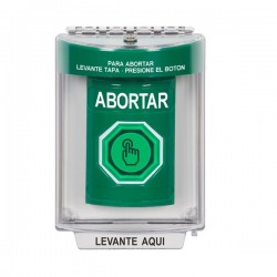 SS2136AB-ES STI Green Indoor/Outdoor Flush Momentary (Illuminated) with Green Lens Stopper Station with ABORT Label Spanish