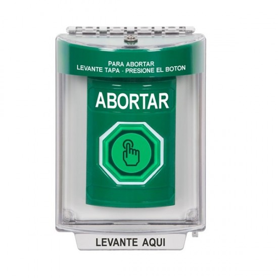 SS2136AB-ES STI Green Indoor/Outdoor Flush Momentary (Illuminated) with Green Lens Stopper Station with ABORT Label Spanish