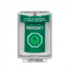 SS2136EM-EN STI Green Indoor/Outdoor Flush Momentary (Illuminated) with Green Lens Stopper Station with EMERGENCY Label English SS2136EM-EN STI Green Indoor/Outdoor Flush Momentary (Illuminated) with Green Lens Stopper Station with EMERGENCY Label English