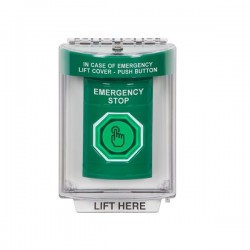 SS2136ES-EN STI Green Indoor/Outdoor Flush Momentary (Illuminated) Stopper Station w/ EMERGENCY STOP Label