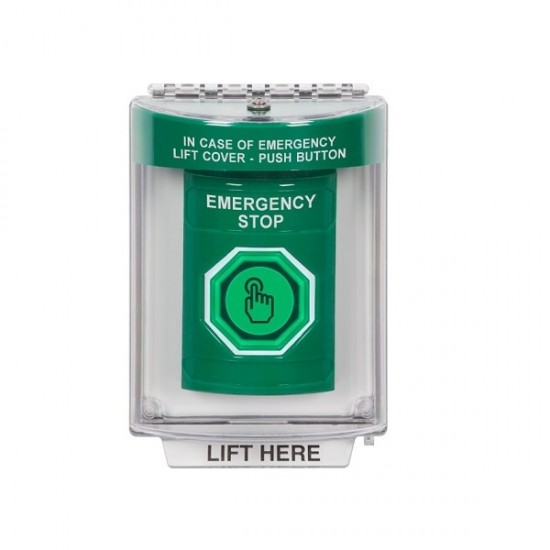 SS2136ES-EN STI Green Indoor/Outdoor Flush Momentary (Illuminated) Stopper Station w/ EMERGENCY STOP Label
