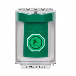 SS2136NT-ES STI Green Indoor/Outdoor Flush Momentary (Illuminated) with Green Lens Stopper Station with No Text Label Spanish