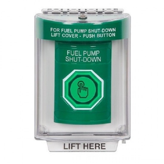 SS2136PS-EN STI Green Indoor/Outdoor Flush Momentary (Illuminated) Stopper Station w/ FUEL PUMP SHUT DOWN Label
