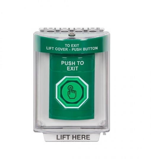SS2136PX-EN STI Green Indoor/Outdoor Flush Momentary (Illuminated) Stopper Station w/ PUSH TO EXIT Label