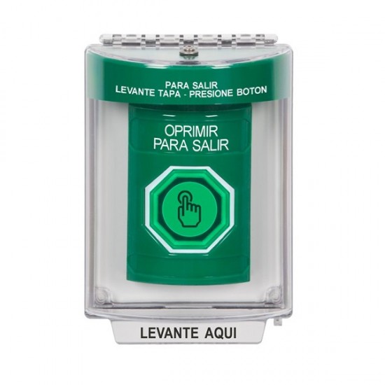 SS2136PX-ES STI Green Indoor/Outdoor Flush Momentary (Illuminated) Stopper Station w/ PUSH TO EXIT Spanish