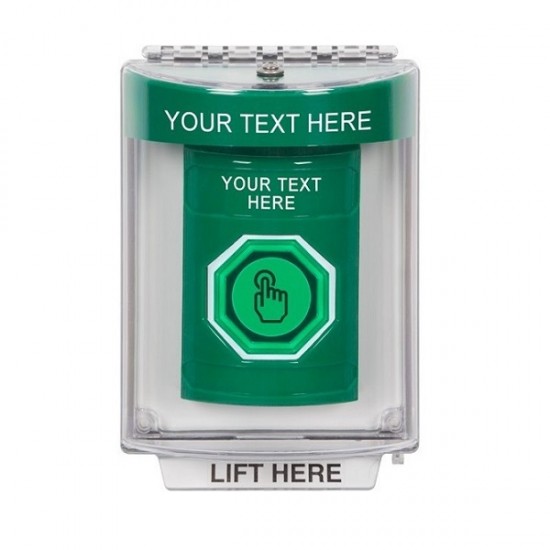 SS2136ZA-EN STI Green Indoor/Outdoor Flush Momentary (Illuminated) Stopper Station w/ Custom Text Label