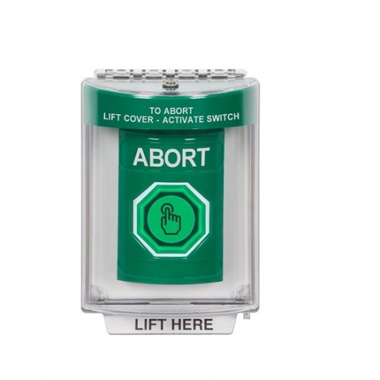 SS2137AB-EN STI Green Indoor/Outdoor Flush Weather Resistant Momentary Stopper Station w/ ABORT Label
