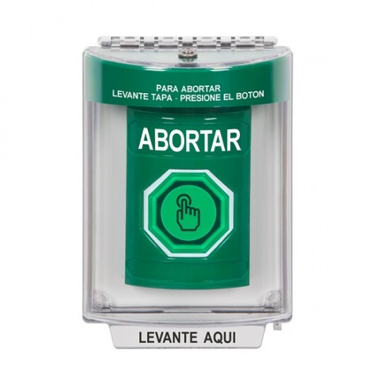SS2137AB-ES STI Green Indoor/Outdoor Flush Weather Resistant Momentary Stopper Station w/ ABORT Spanish