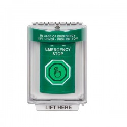 SS2137ES-EN STI Green Indoor/Outdoor Flush Weather Resistant Momentary Stopper Station w/ EMERGENCY STOP Label