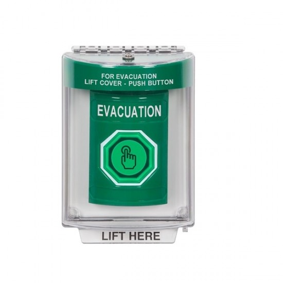 SS2137EV-EN STI Green Indoor/Outdoor Flush Weather Resistant Momentary Stopper Station w/ EVACUATION Label