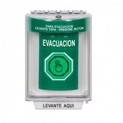 SS2137EV-ES STI Green Indoor/Outdoor Flush Weather Resistant Momentary Stopper Station w/ EVACUATION Spanish