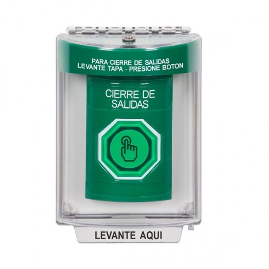 SS2137LD-ES STI Green Indoor/Outdoor Flush Weather Resistant Momentary Stopper Station w/ LOCKDOWN Spanish
