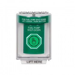 SS2137PS-EN STI Green Indoor/Outdoor Flush Weather Resistant Momentary Stopper Station w/ FUEL PUMP SHUT DOWN Label