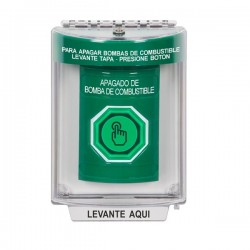 SS2137PS-ES STI Green Indoor/Outdoor Flush Weather Resistant Momentary Stopper Station w/ FUEL PUMP SHUT DOWN Spanish
