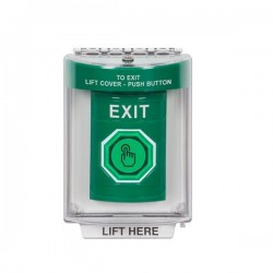 SS2137XT-EN STI Green Indoor/Outdoor Flush Weather Resistant Momentary Stopper Station w/ EXIT Label
