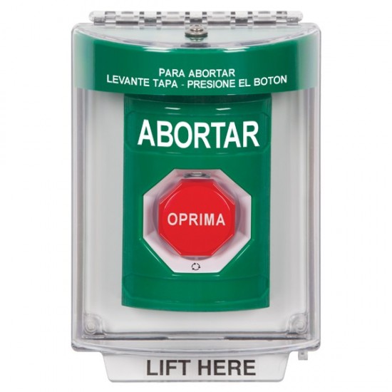 SS2139AB-ES STI Green Indoor/Outdoor Flush Turn-to-Reset (Illuminated) Stopper Station with ABORT Label Spanish