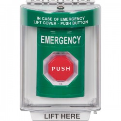 SS2139EM-EN STI Green Indoor/Outdoor Flush Turn-to-Reset (Illuminated) Stopper Station with EMERGENCY Label English SS2139EM-EN STI Green Indoor/Outdoor Flush Turn-to-Reset (Illuminated) Stopper Station with EMERGENCY Label English