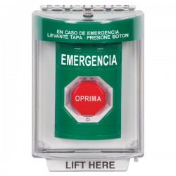SS2139EM-ES STI Green Indoor/Outdoor Flush Turn-to-Reset (Illuminated) Stopper Station with EMERGENCY Label Spanish