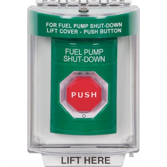 SS2139PS-EN STI Green Indoor/Outdoor Flush Turn-to-Reset (Illuminated) Stopper Station with FUEL PUMP SHUT DOWN Label English