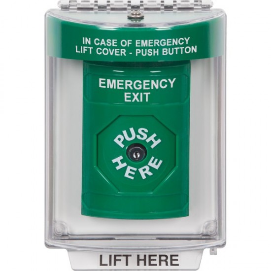 SS2140EX-EN STI Green Indoor/Outdoor Flush w/ Horn Key-to-Reset Stopper Station with EMERGENCY EXIT Label English
