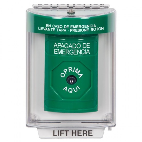 SS2140PO-ES STI Green Indoor/Outdoor Flush w/ Horn Key-to-Reset Stopper Station with EMERGENCY POWER OFF Label Spanish