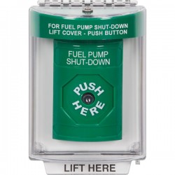 SS2140PS-EN STI Green Indoor/Outdoor Flush w/ Horn Key-to-Reset Stopper Station with FUEL PUMP SHUT DOWN Label English