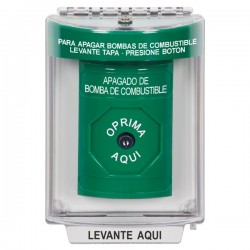 SS2140PS-ES STI Green Indoor/Outdoor Flush w/ Horn Key-to-Reset Stopper Station with FUEL PUMP SHUT DOWN Label Spanish