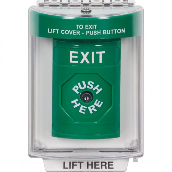 SS2140XT-EN STI Green Indoor/Outdoor Flush w/ Horn Key-to-Reset Stopper Station with EXIT Label English