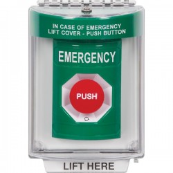 SS2141EM-EN STI Green Indoor/Outdoor Flush w/ Horn Turn-to-Reset Stopper Station with EMERGENCY Label English SS2141EM-EN STI Green Indoor/Outdoor Flush w/ Horn Turn-to-Reset Stopper Station with EMERGENCY Label English