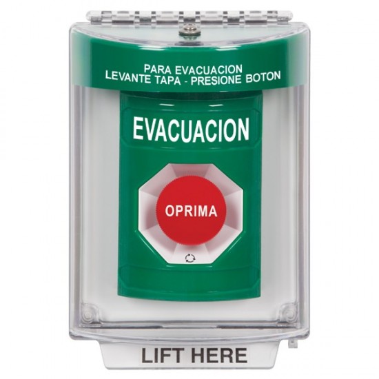 SS2141EV-ES STI Green Indoor/Outdoor Flush w/ Horn Turn-to-Reset Stopper Station with EVACUATION Label Spanish