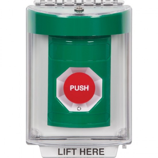 SS2141NT-EN STI Green Indoor/Outdoor Flush w/ Horn Turn-to-Reset Stopper Station with No Text Label English