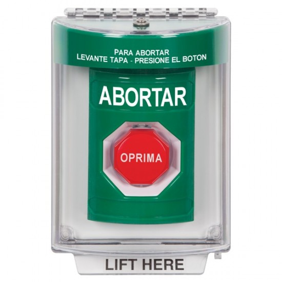 SS2142AB-ES STI Green Indoor/Outdoor Flush w/ Horn Key-to-Reset (Illuminated) Stopper Station with ABORT Label Spanish